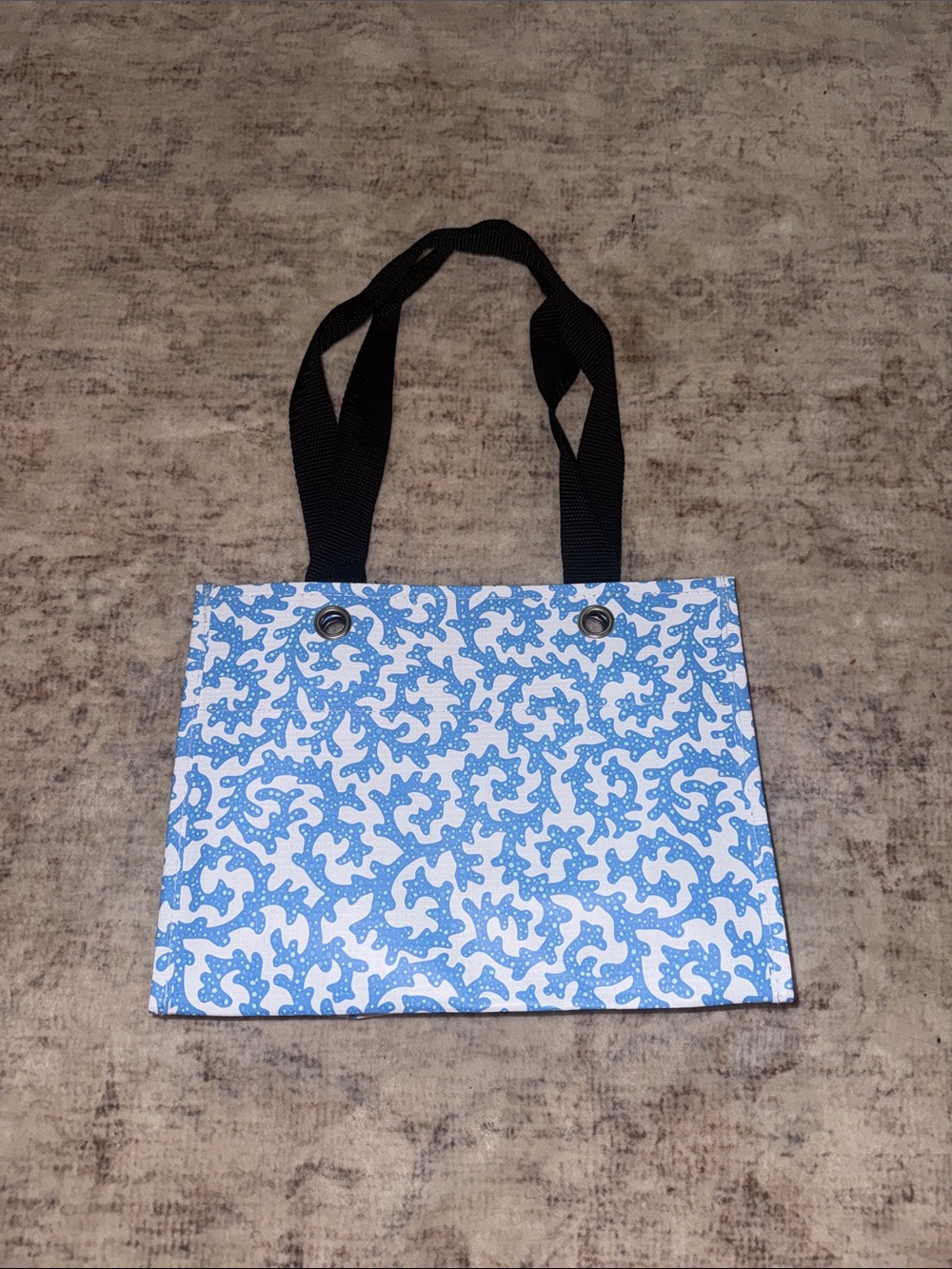 Scout Blue and White Swirl-Print Tote with Black Straps - Picture 2 of 4